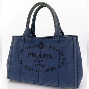 Prada Navy Canvas Tote Bag